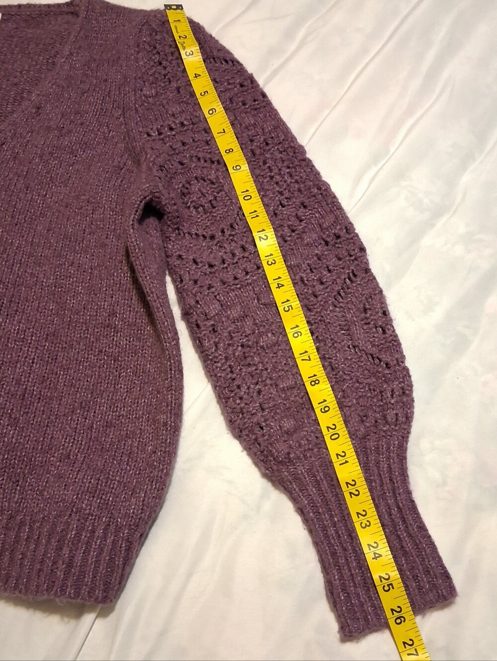 Sundance Yessica Sweater Open Knit Sleeve Women Purple XL Quiet Luxury Preppy - Picture 9 of 16